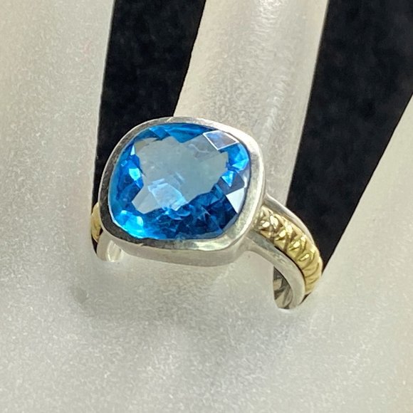 18K/Sterling 925 faceted13.2 x 12.4mm natural Swiss Topaz...